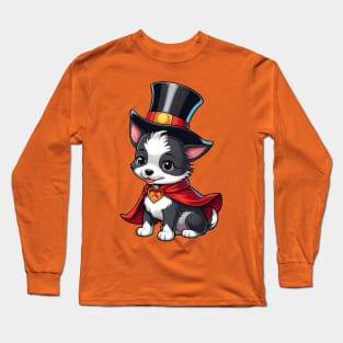 Adorable Puppy Wearing a Top Hat and Cape Long Sleeve T-Shirt